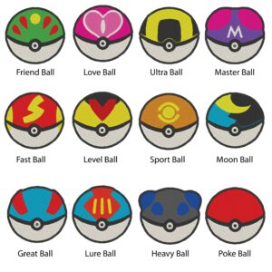 Pokeball 1 & 2 GEN : Pokemon - Broderie numérique - 4"x4"